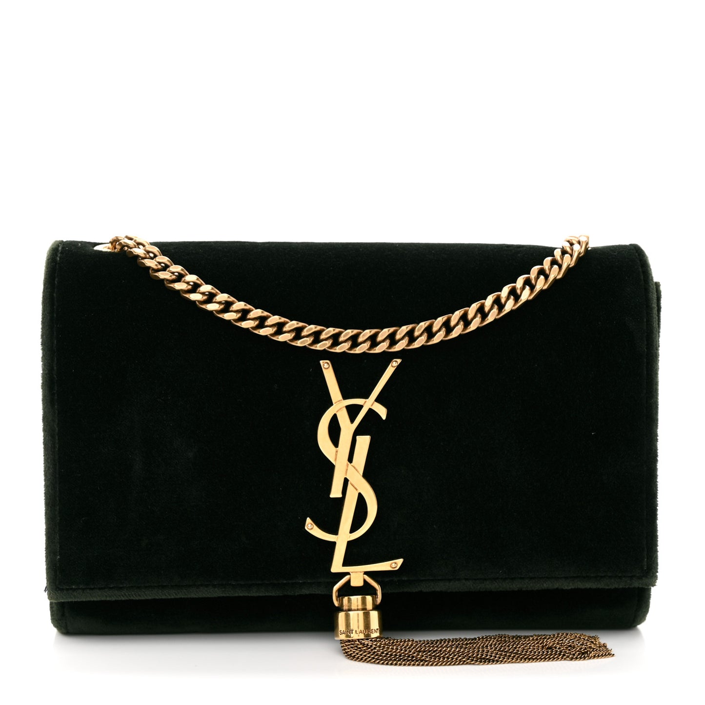 Velvet Small Classic Monogram Kate Tassel Satchel Dark Green