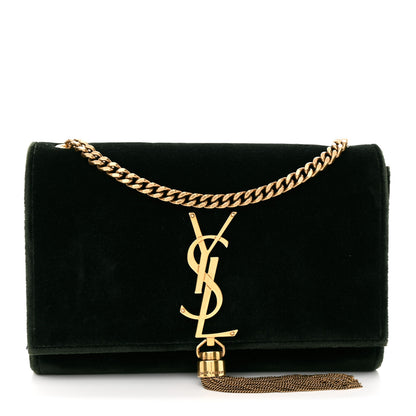 Saint Laurent Velvet Small Classic Monogram Kate Tassel Satchel Dark Green 1 of 10