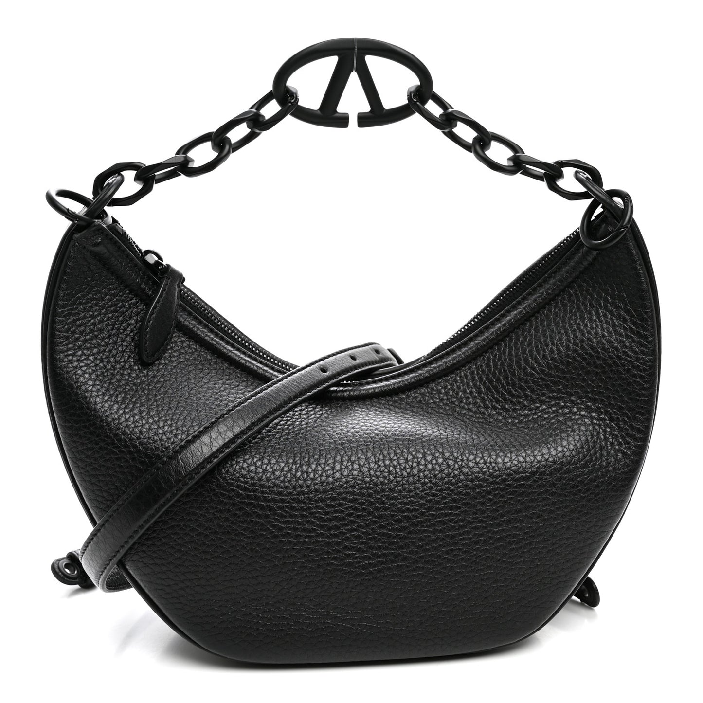 Grainy Calfskin Monochrome Small Vlogo Moon Hobo Bag Black