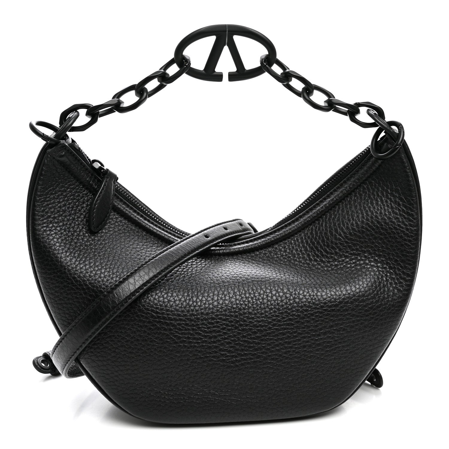 Valentino Garavani Grainy Calfskin Monochrome Small Vlogo Moon Hobo Bag Black 1 of 10