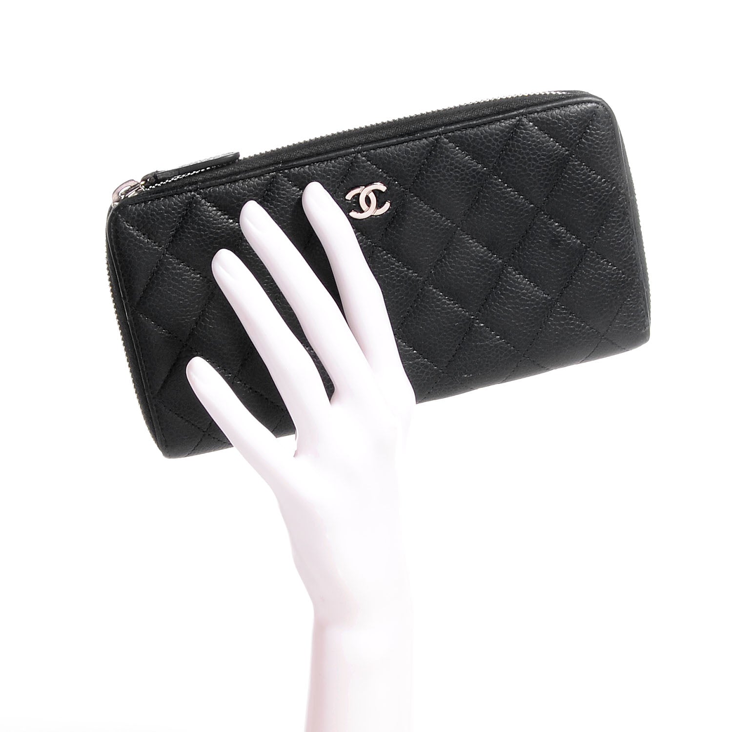 Chanel Iridescent Caviar Quilted Large Zip Around Wallet Black CC 2 of 8