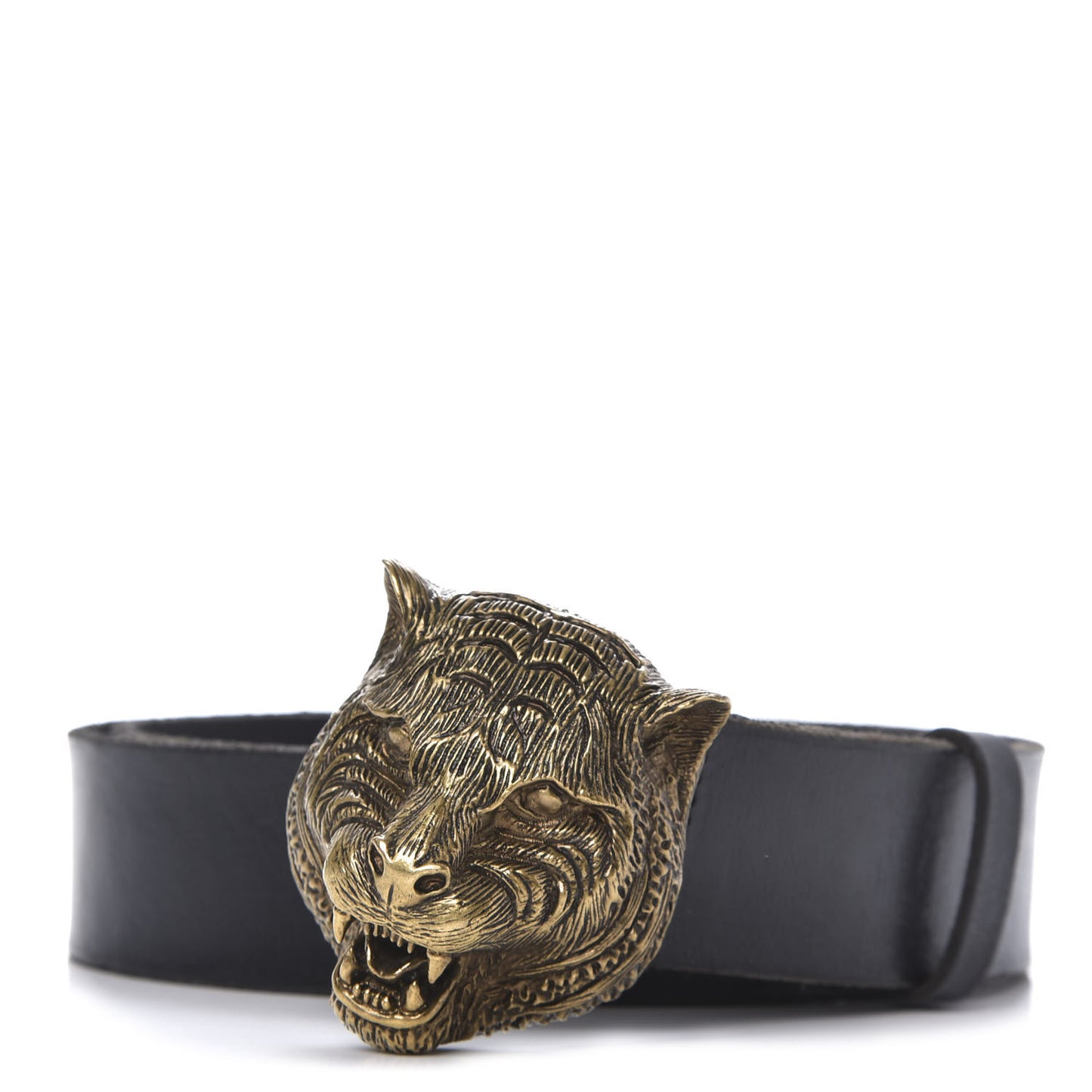 Calfskin Brass Feline Buckle Belt 85 34 Black