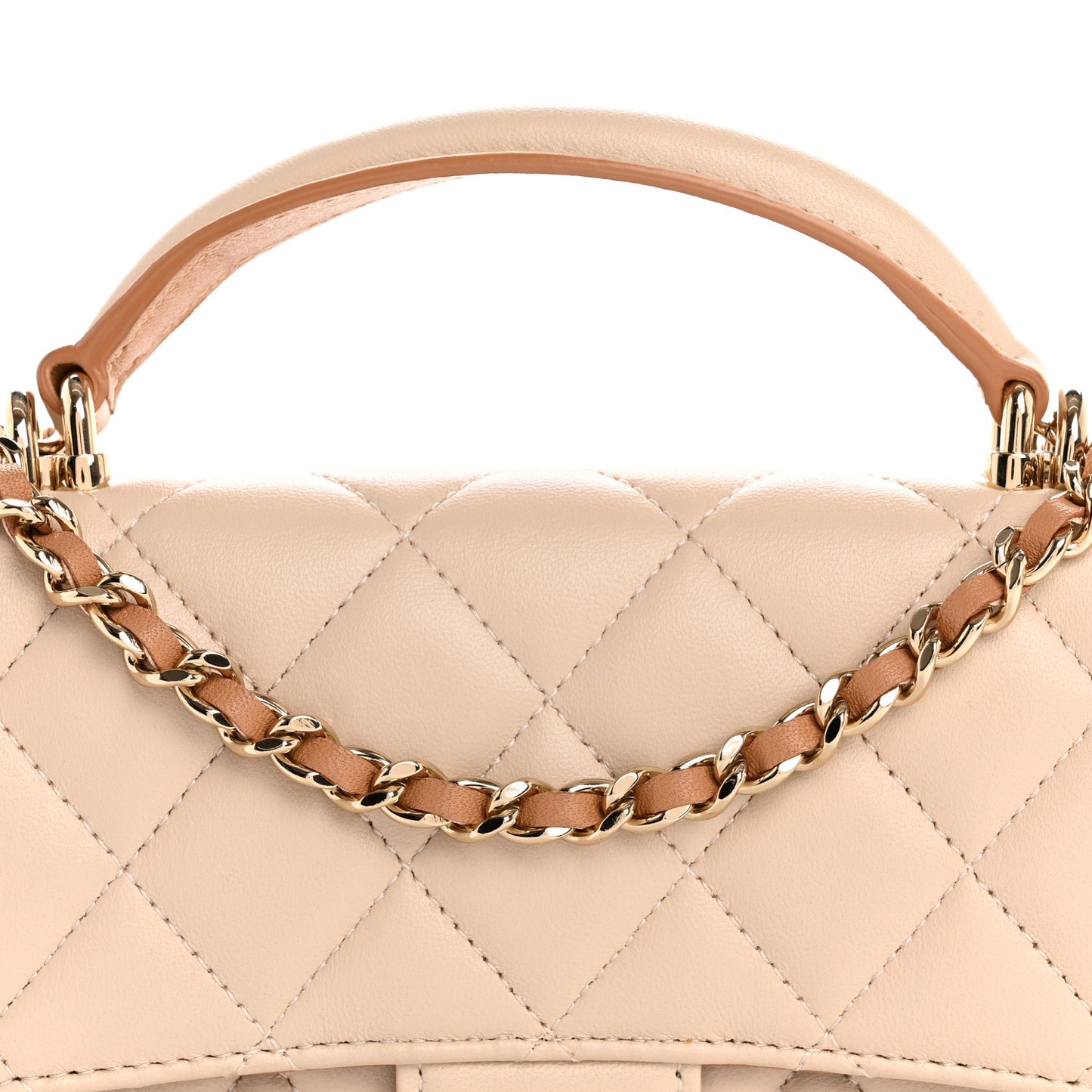 Lambskin Quilted Flap Phone Holder With Chain Ecru Dark Beige