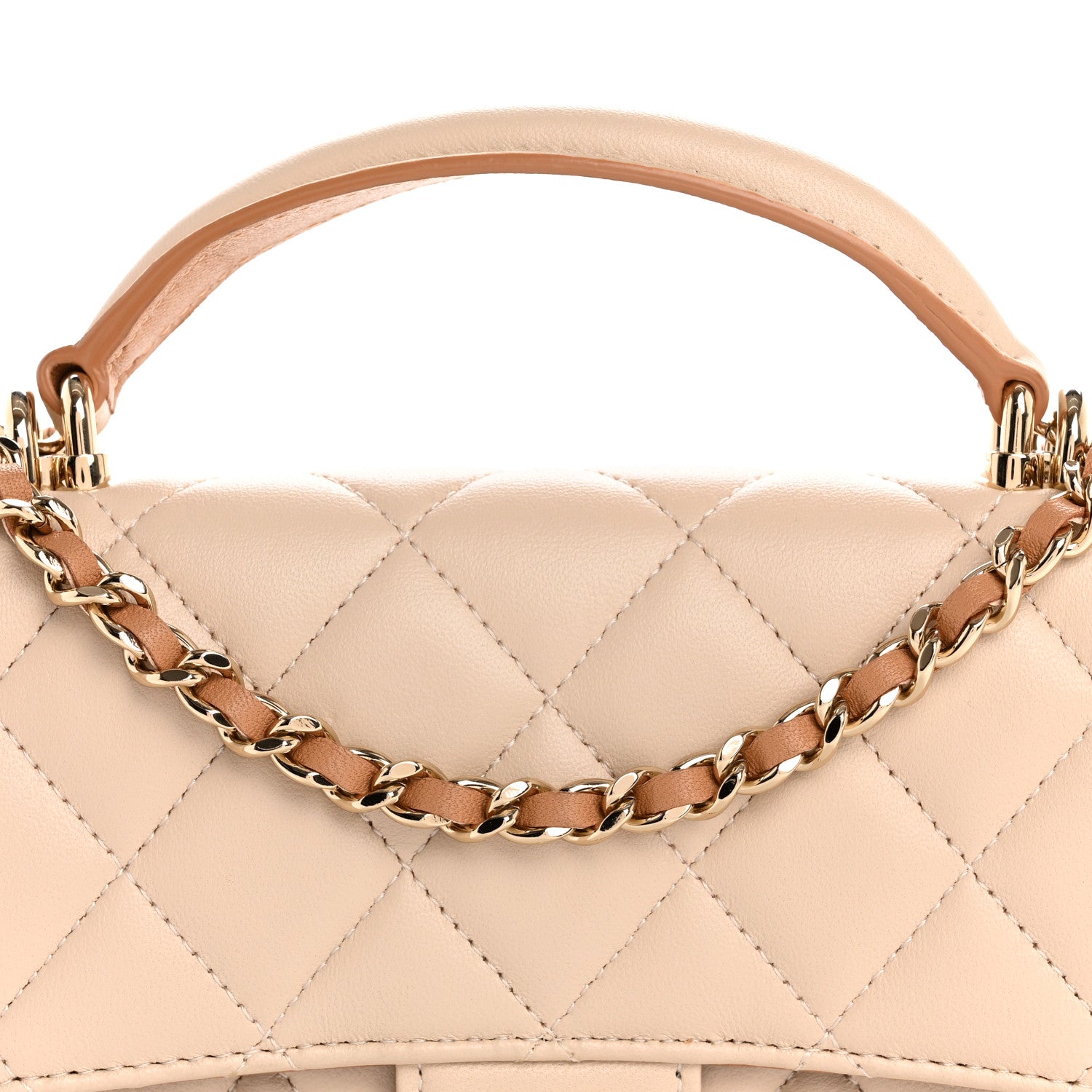 Chanel Lambskin Quilted Flap Phone Holder With Chain Ecru Dark Beige 9 of 13