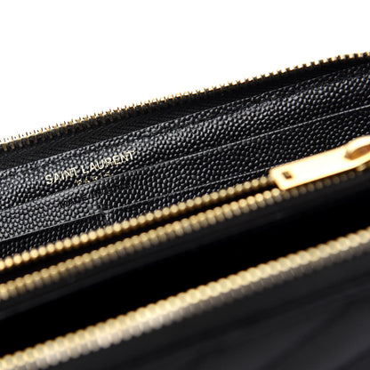 Saint Laurent Grain De Poudre Matelasse Chevron Monogram Zip Around Wallet Black 7 of 10