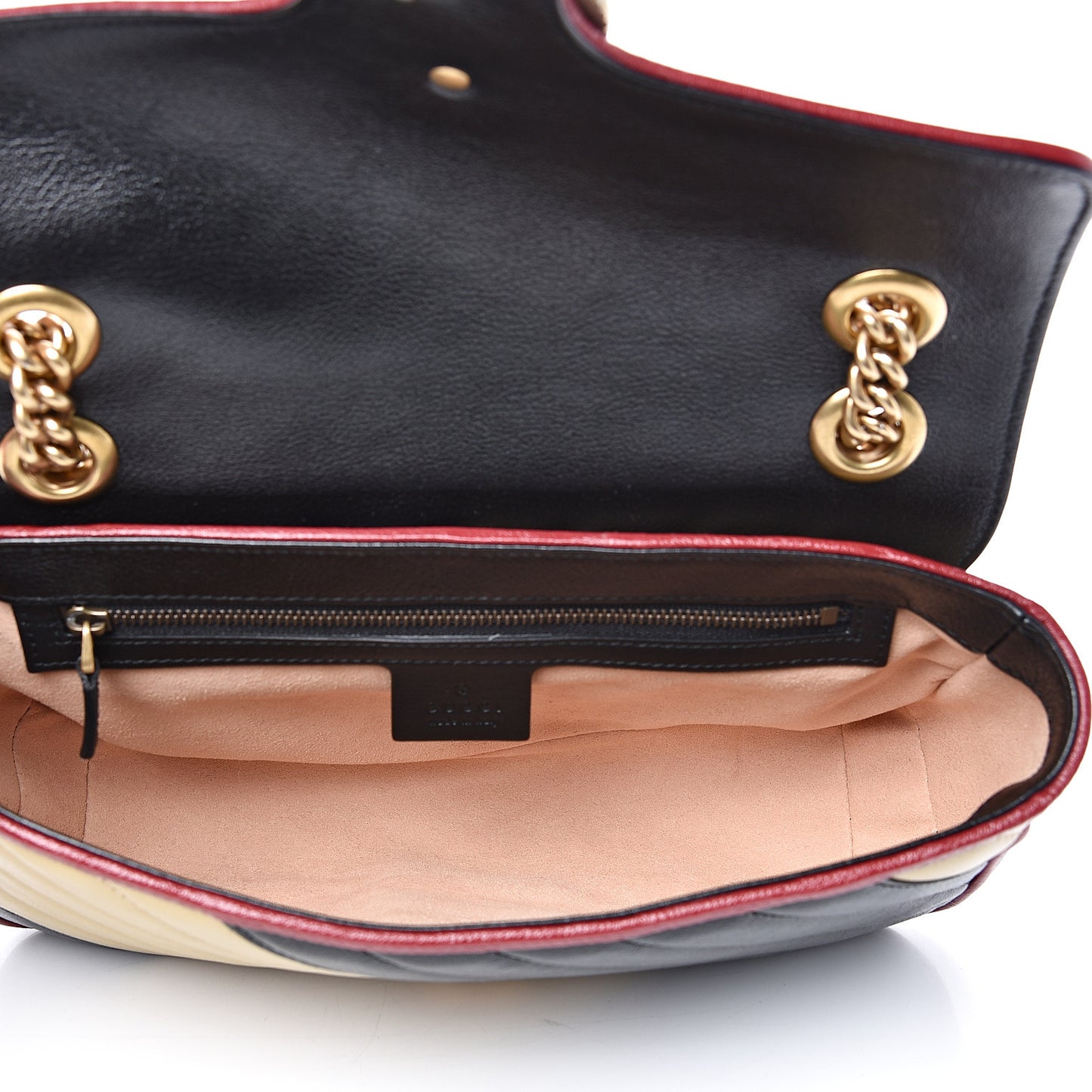 Vintage Effect Calfskin Matelasse Diagonal Striped Small Torchon GG Marmont Shoulder Bag Black Beige