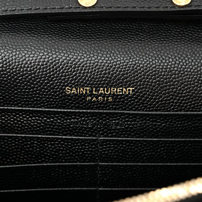 Saint Laurent Grain De Poudre Matelasse Chevron Monogram Chain Wallet Black 6 of 13