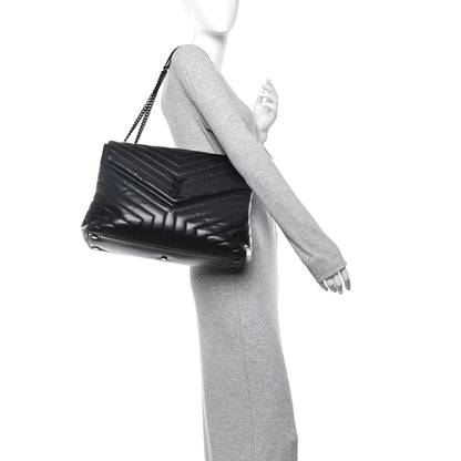 Saint Laurent Calfskin Y Quilted Monogram Monochrome Large Loulou Chain Satchel Black 2 of 14