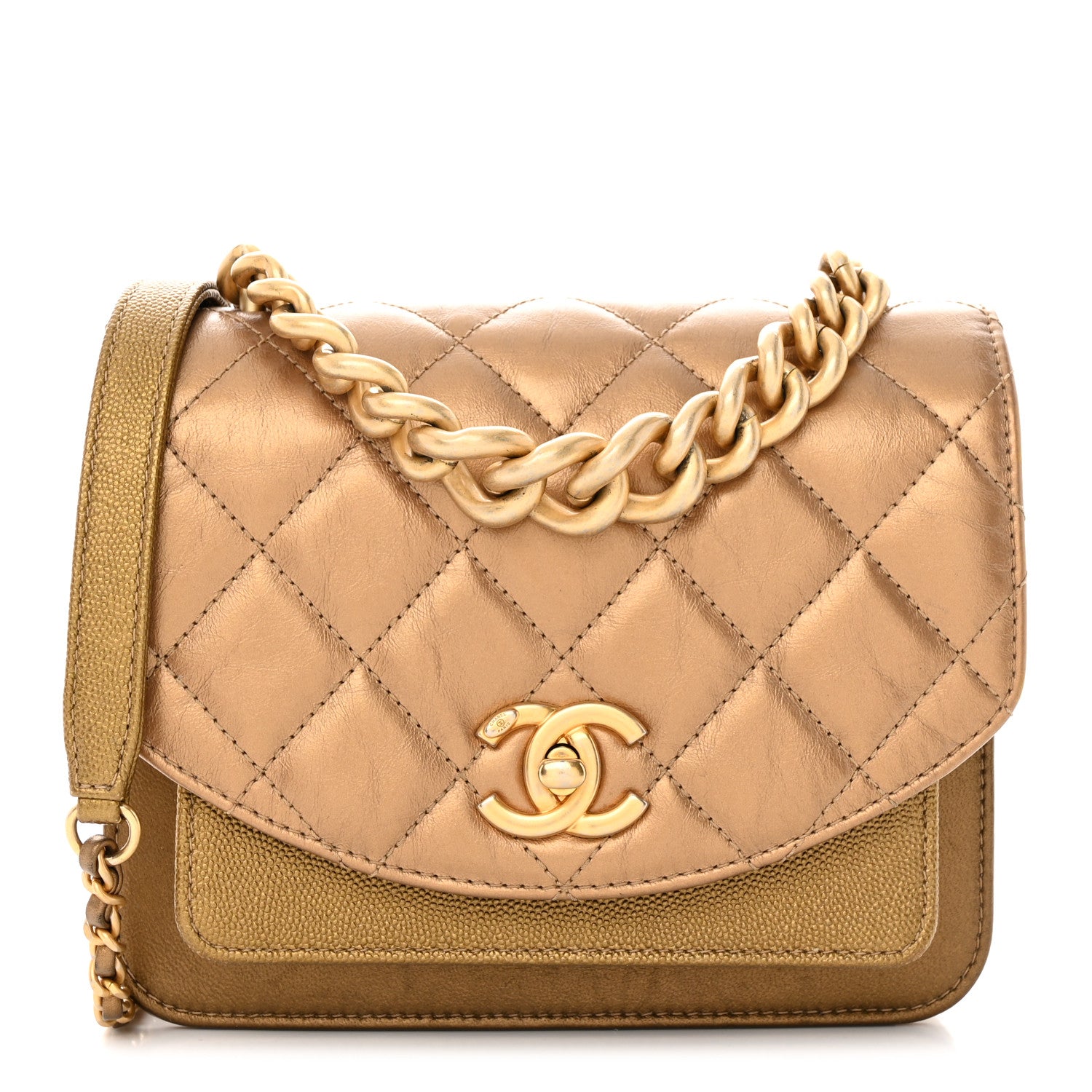 Chanel Metallic Calfskin Caviar Quilted Mini Chain Handle Flap Gold 1 of 22