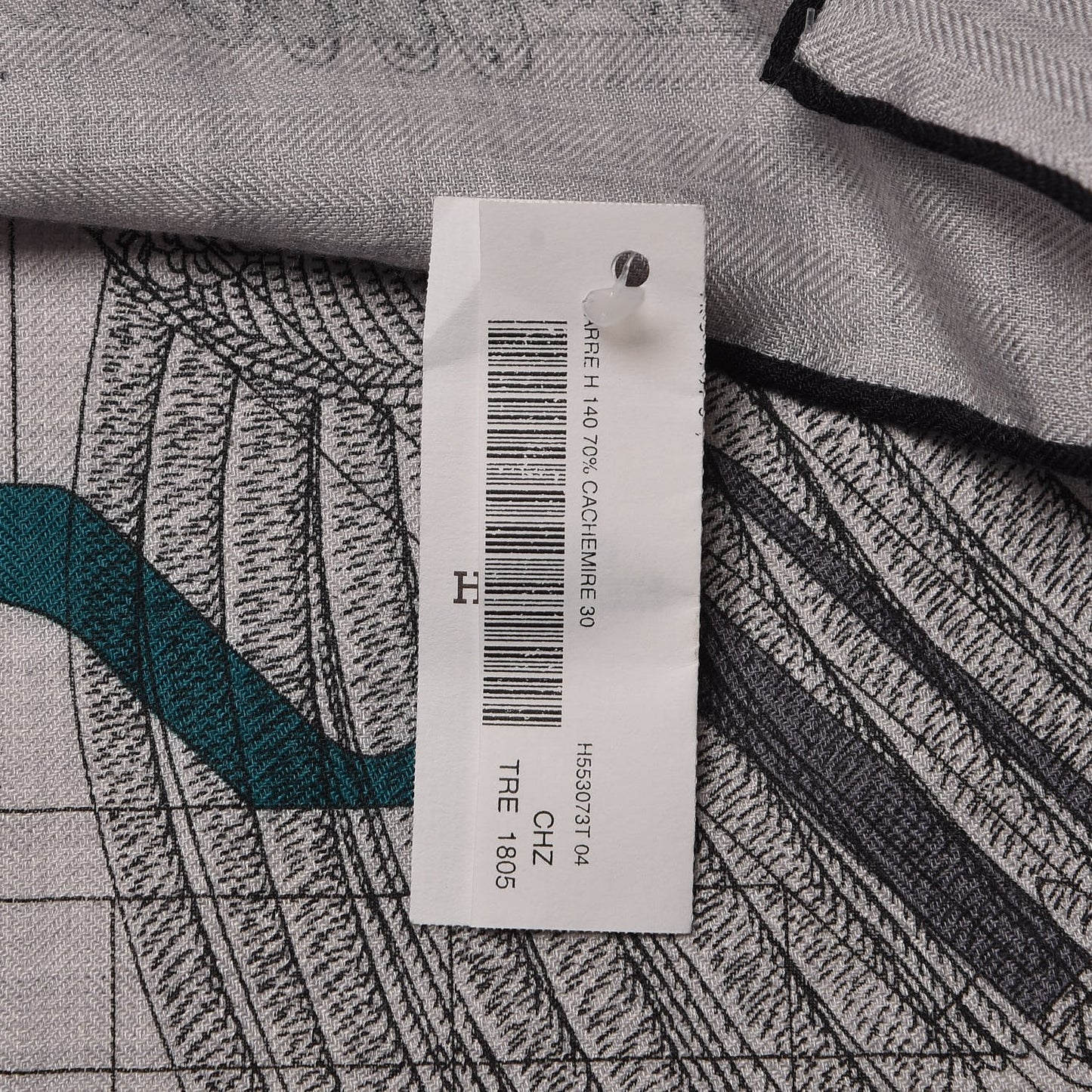 Cashmere Silk Imprimeur Fou Steeple Poste Shawl 140 Gris Clair Chine Anthracite Turquoise