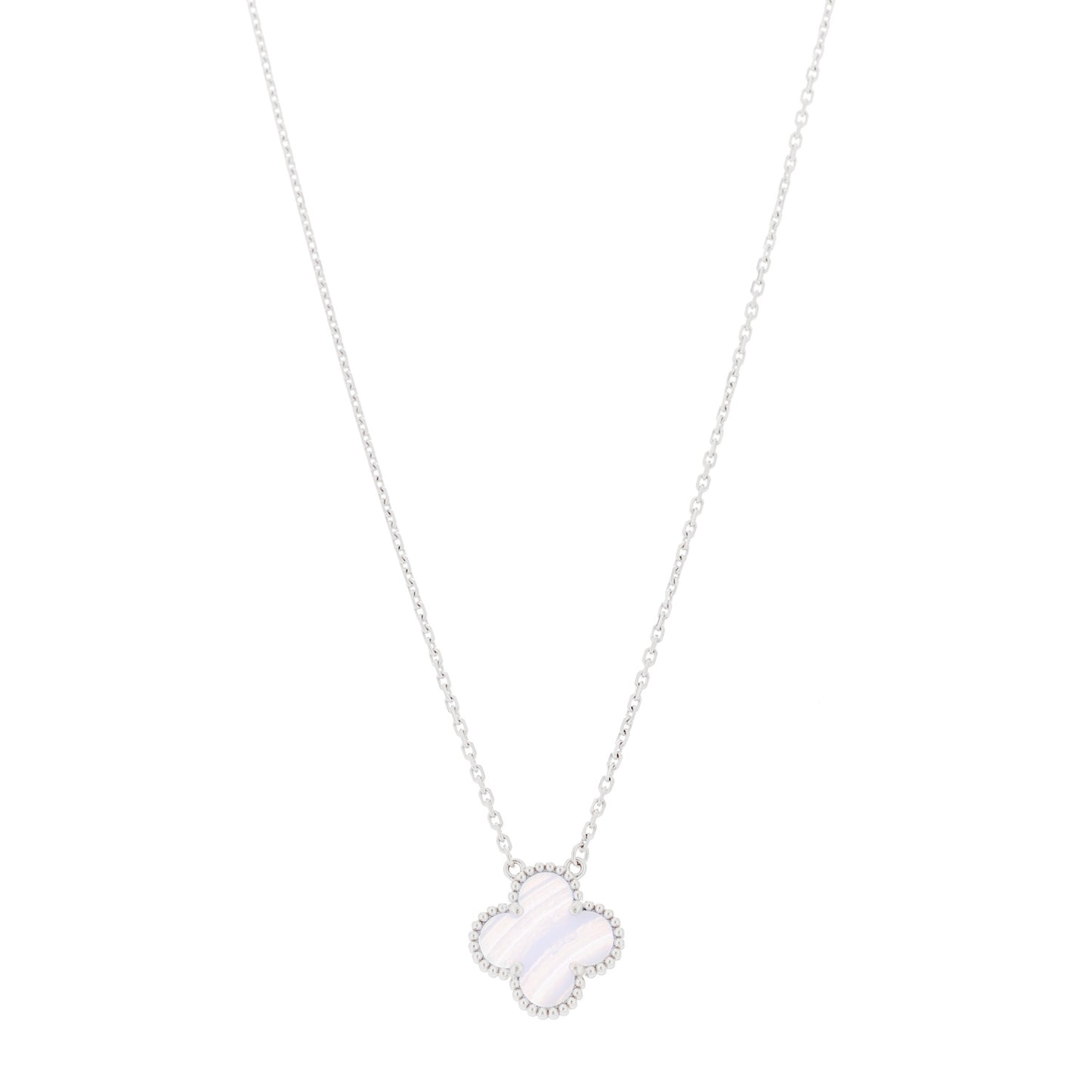 18k White Gold Chalcedony Vintage Alhambra Pendant Necklace