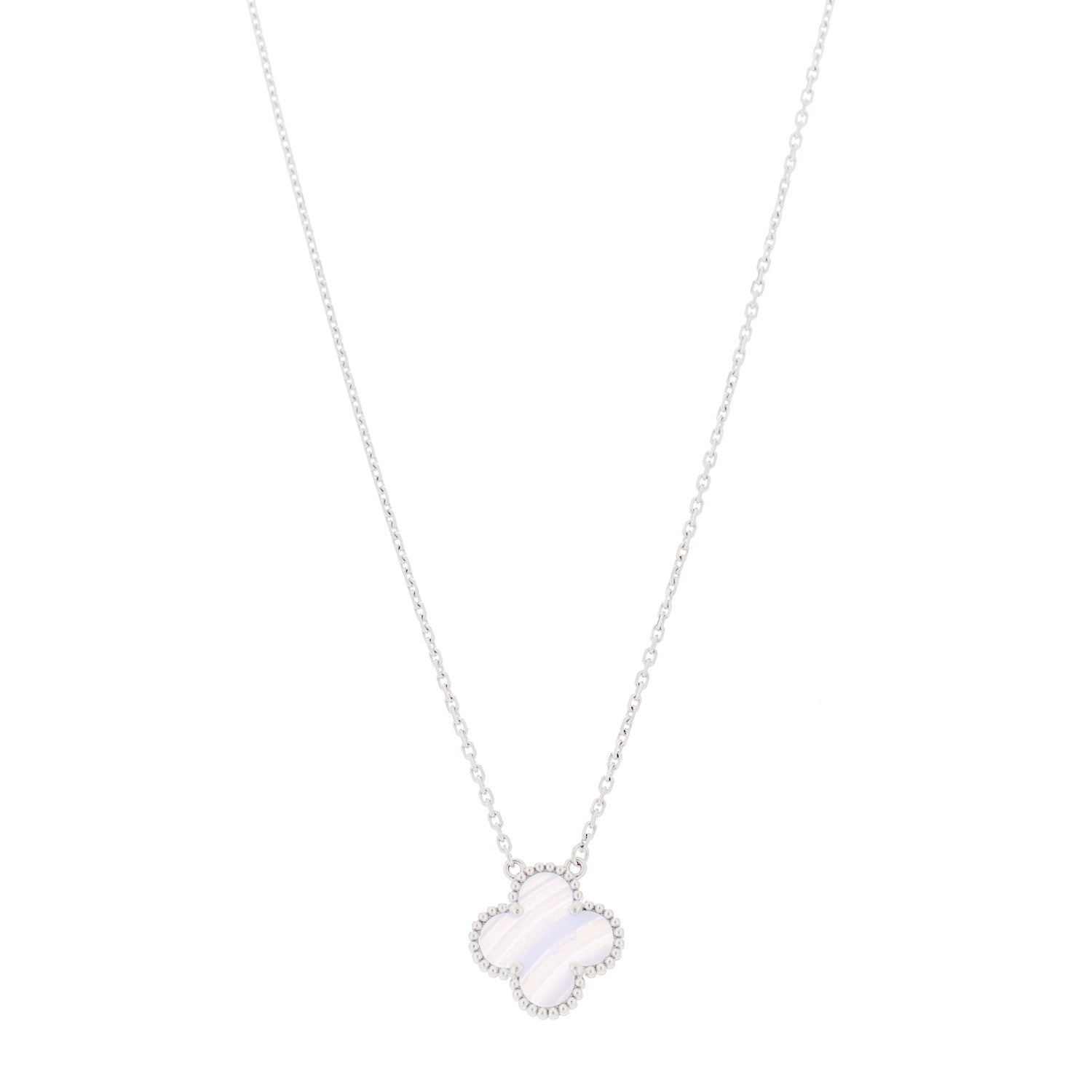 Van Cleef & Arpels 18k White Gold Chalcedony Vintage Alhambra Pendant Necklace 1 of 5