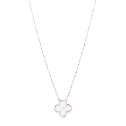 Van Cleef & Arpels 18k White Gold Chalcedony Vintage Alhambra Pendant Necklace 1 of 5
