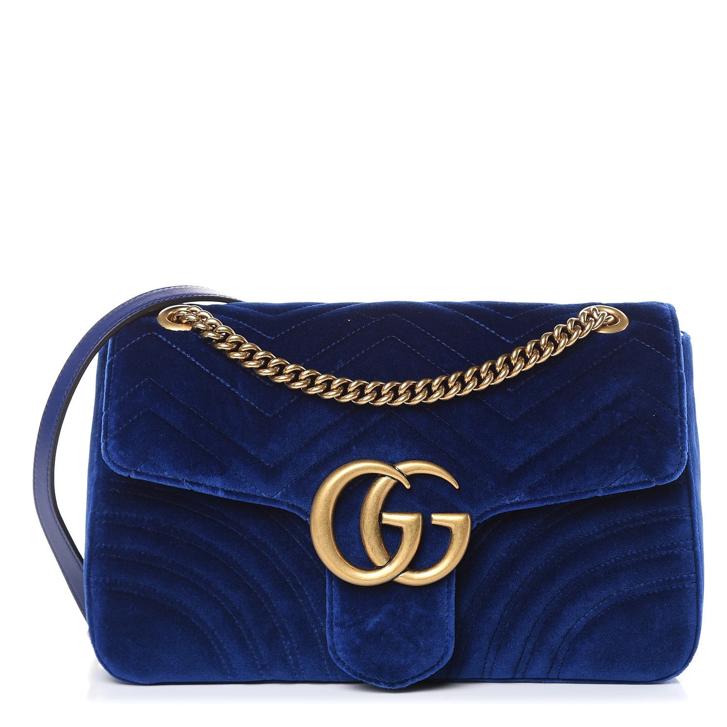 Velvet Matelasse Medium GG Marmont Shoulder Bag Cobalt Blue