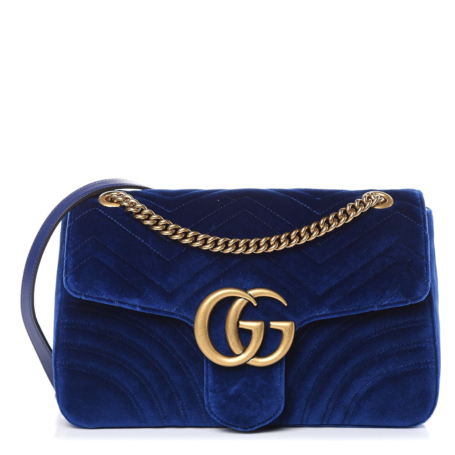 Gucci Velvet Matelasse Medium GG Marmont Shoulder Bag Cobalt Blue 1 of 12