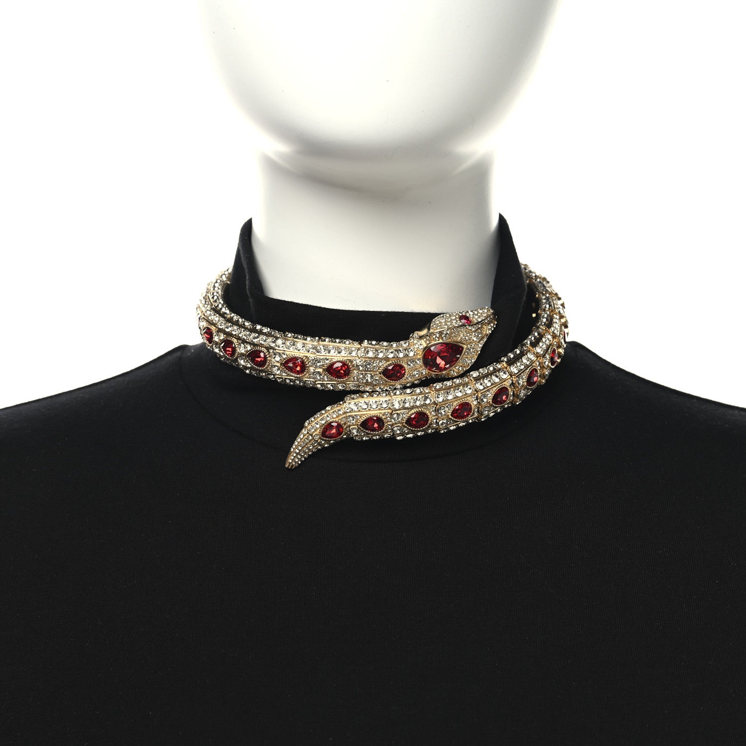 Gucci Metal Crystal Snake Wrap Choker Gold Red 2 of 6
