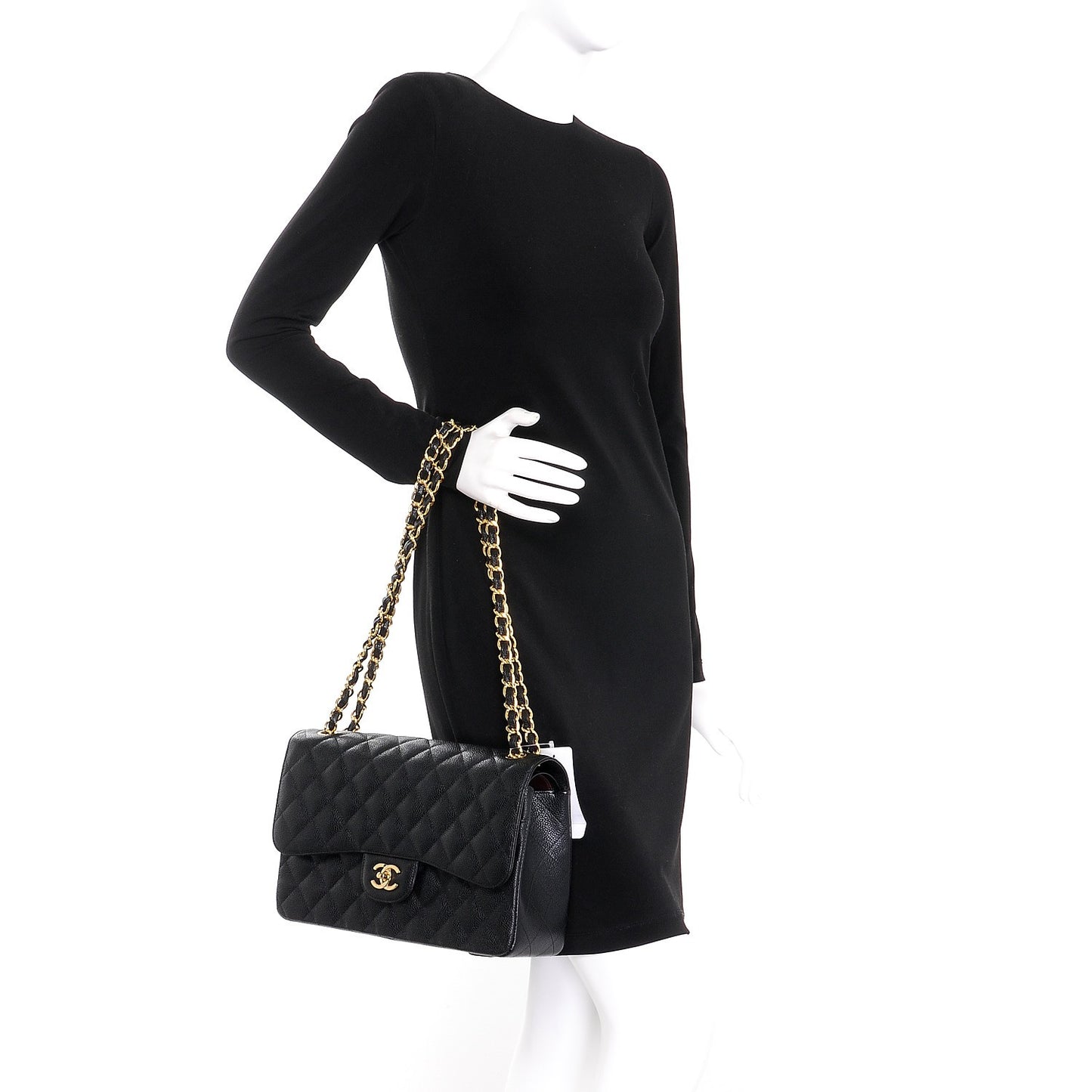 Caviar Quilted Jumbo Double Flap Black
