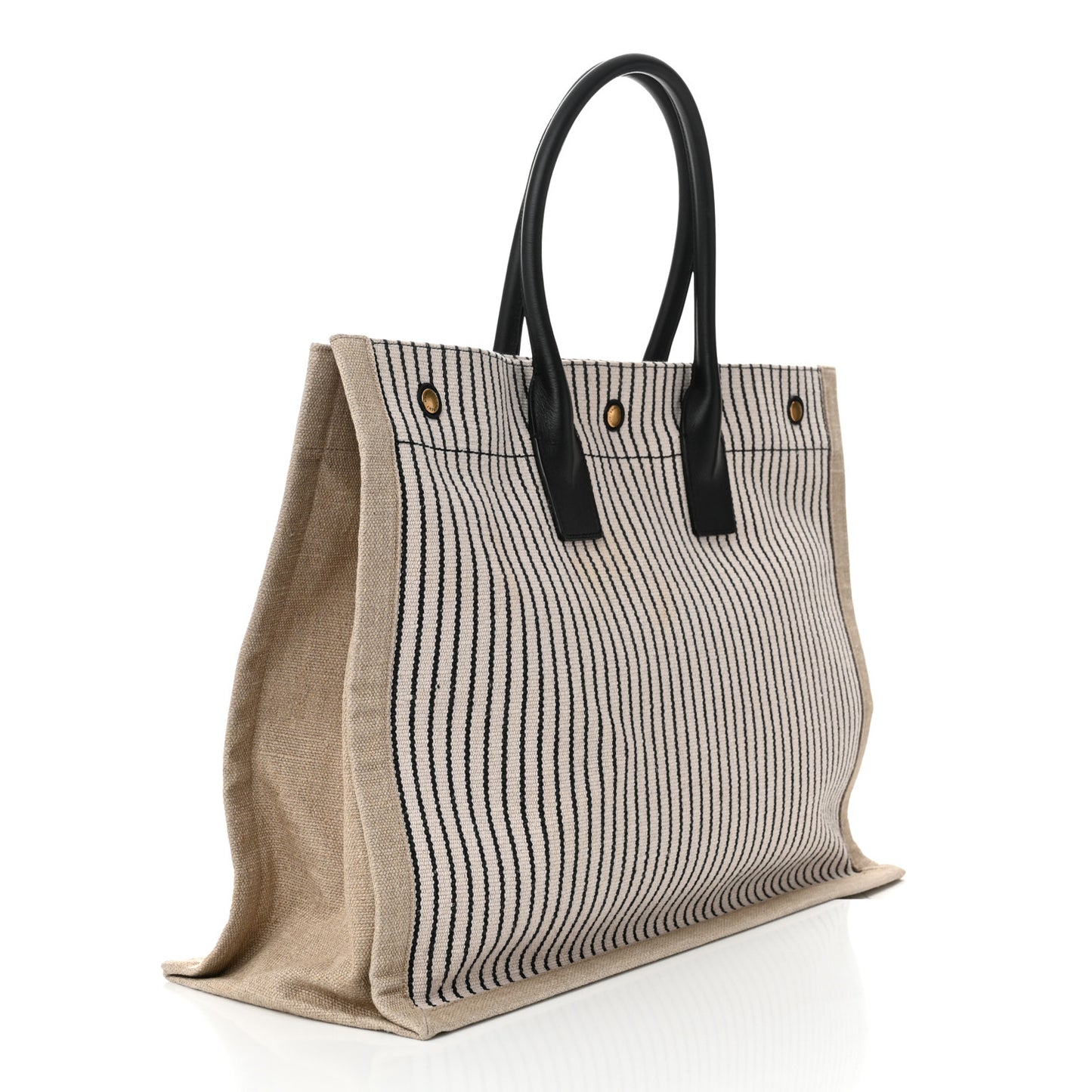 Embroidered Cotton Linen Rive Gauche Noe Tote Natural Black