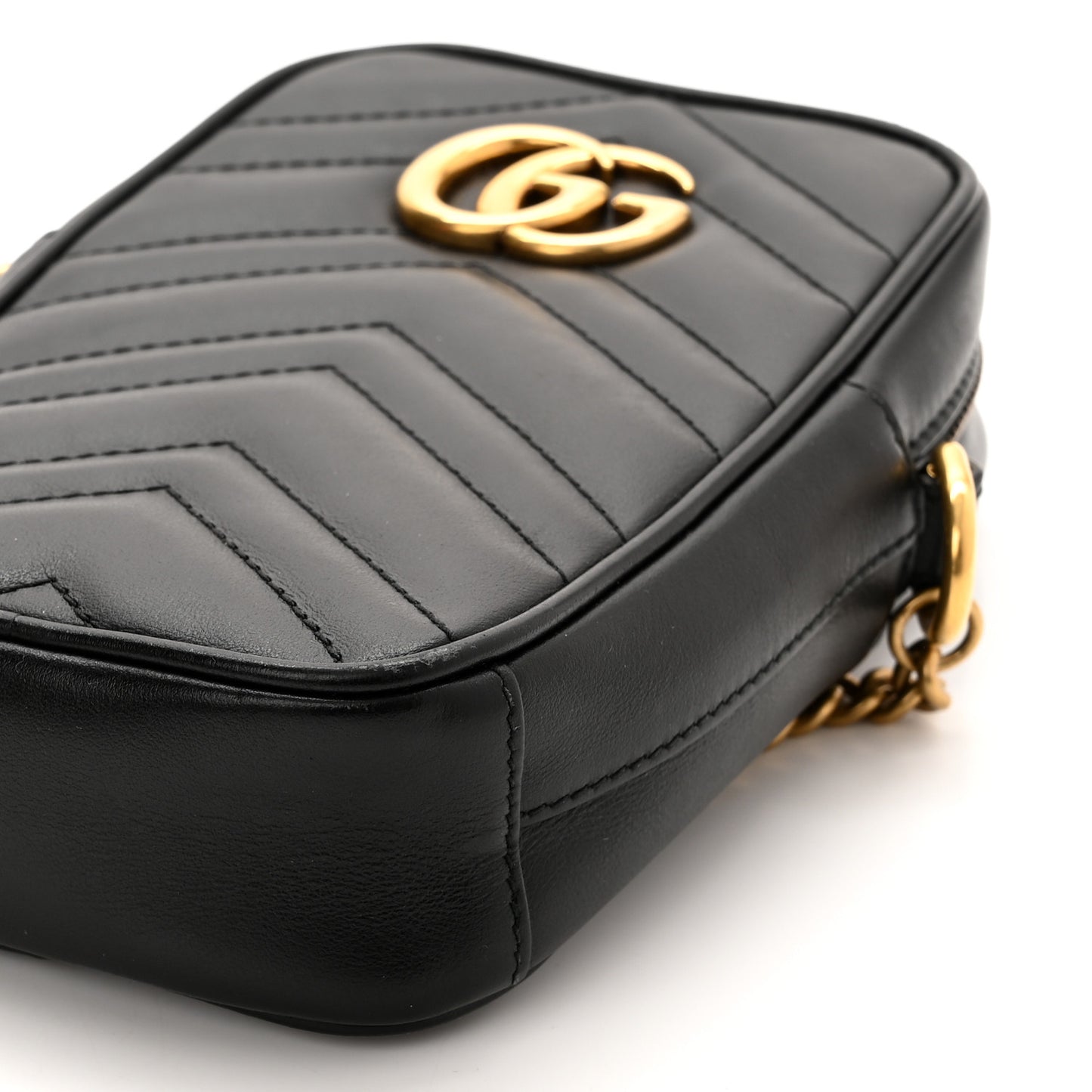 Calfskin Matelasse Mini GG Marmont Crossbody Bag Black