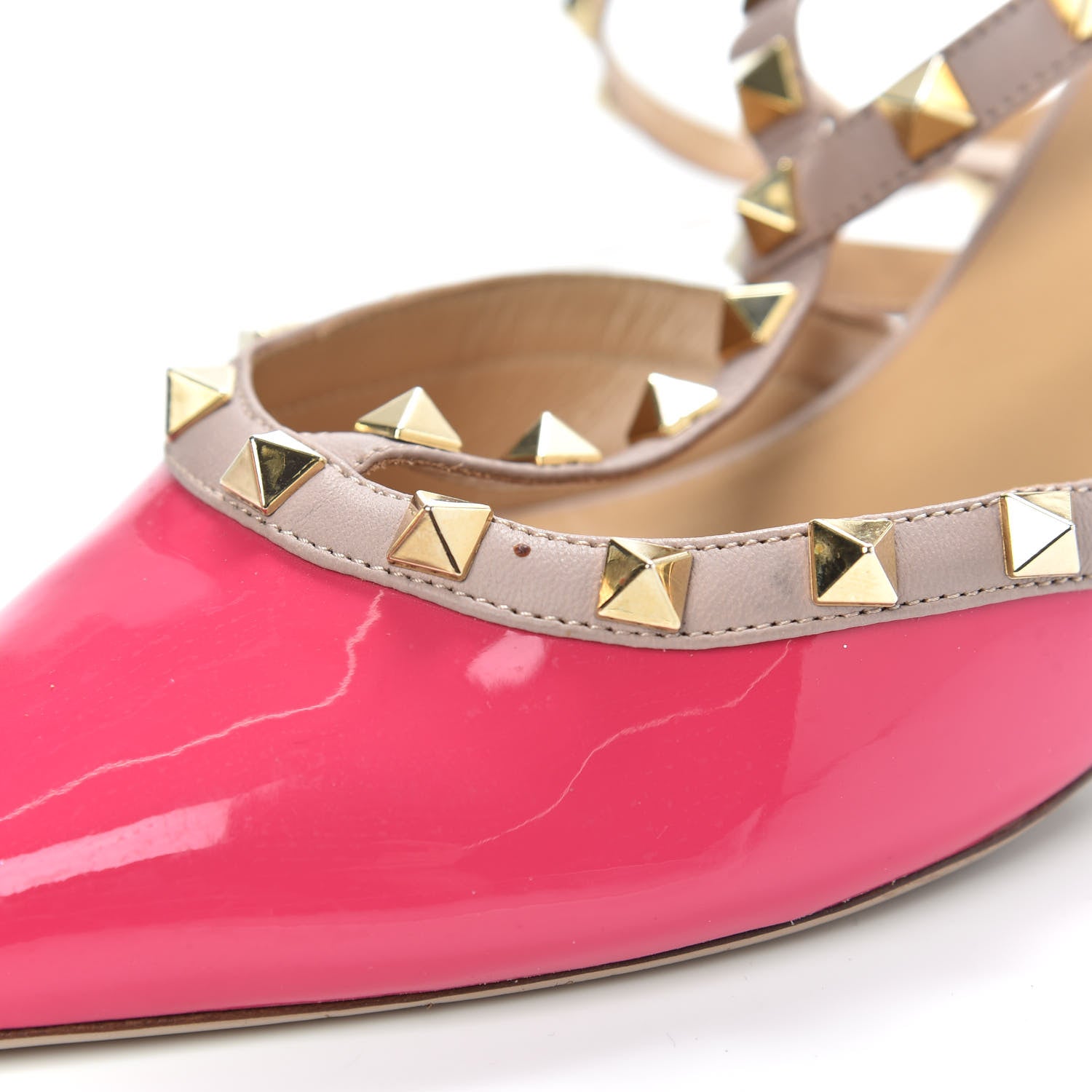 Valentino Garavani Patent Rockstud Ankle Strap Low Heel Pumps 40.5 Fuchsia Poudre 7 of 10