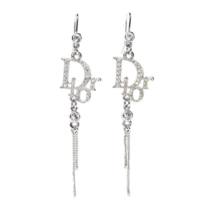 Christian Dior Crystal Signature Drop Earrings Silver 1 of 5