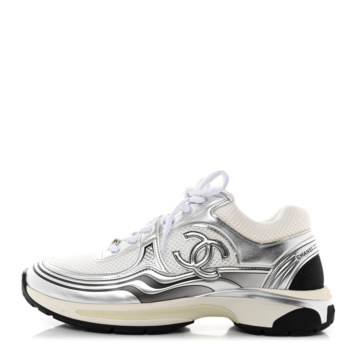 Fabric Laminated Calfskin Stretch CC Sneakers 41 White Silver