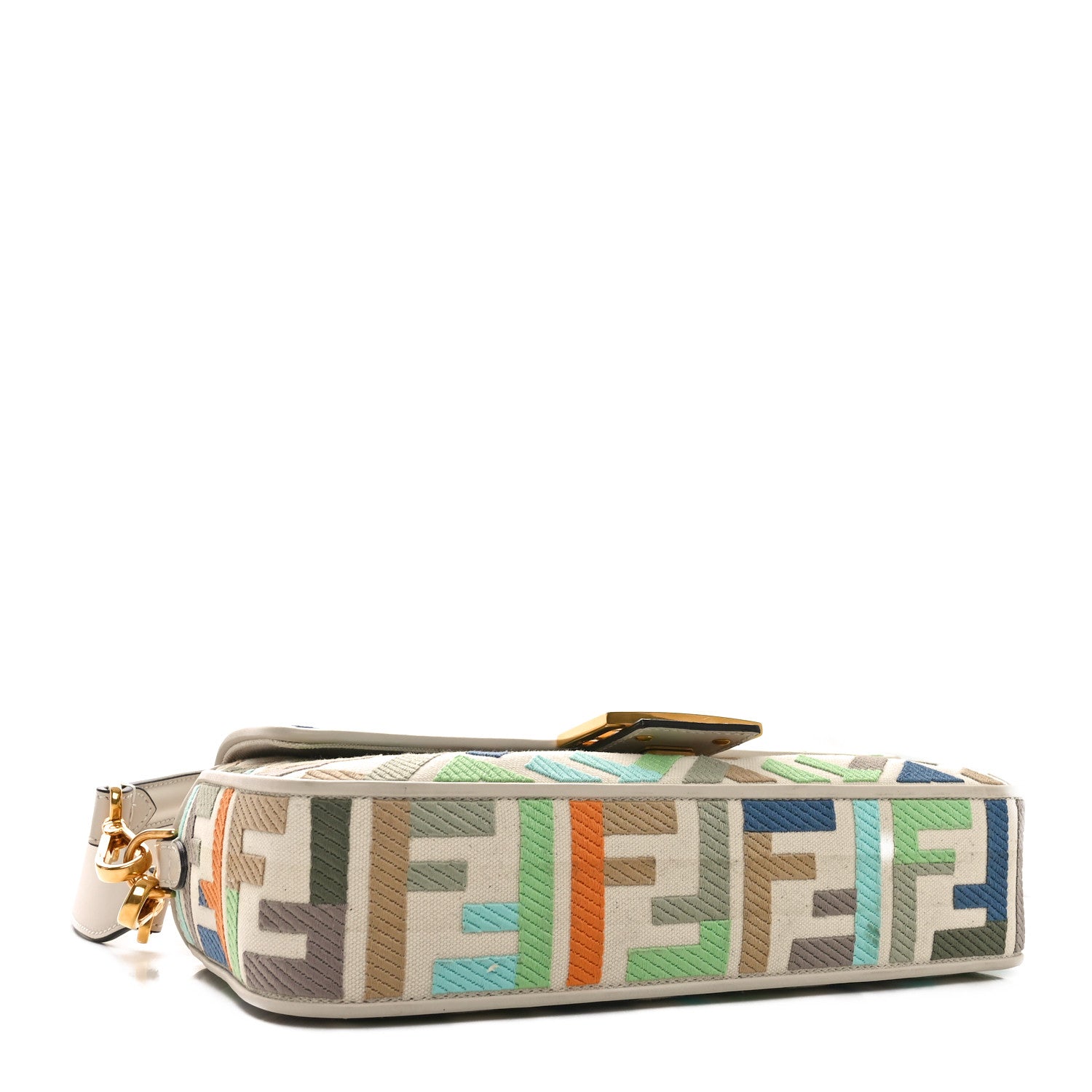 Fendi Canvas Vitello Seta FF Multicolor Embroidered Baguette Grezzo Multicolor Latte 4 of 10