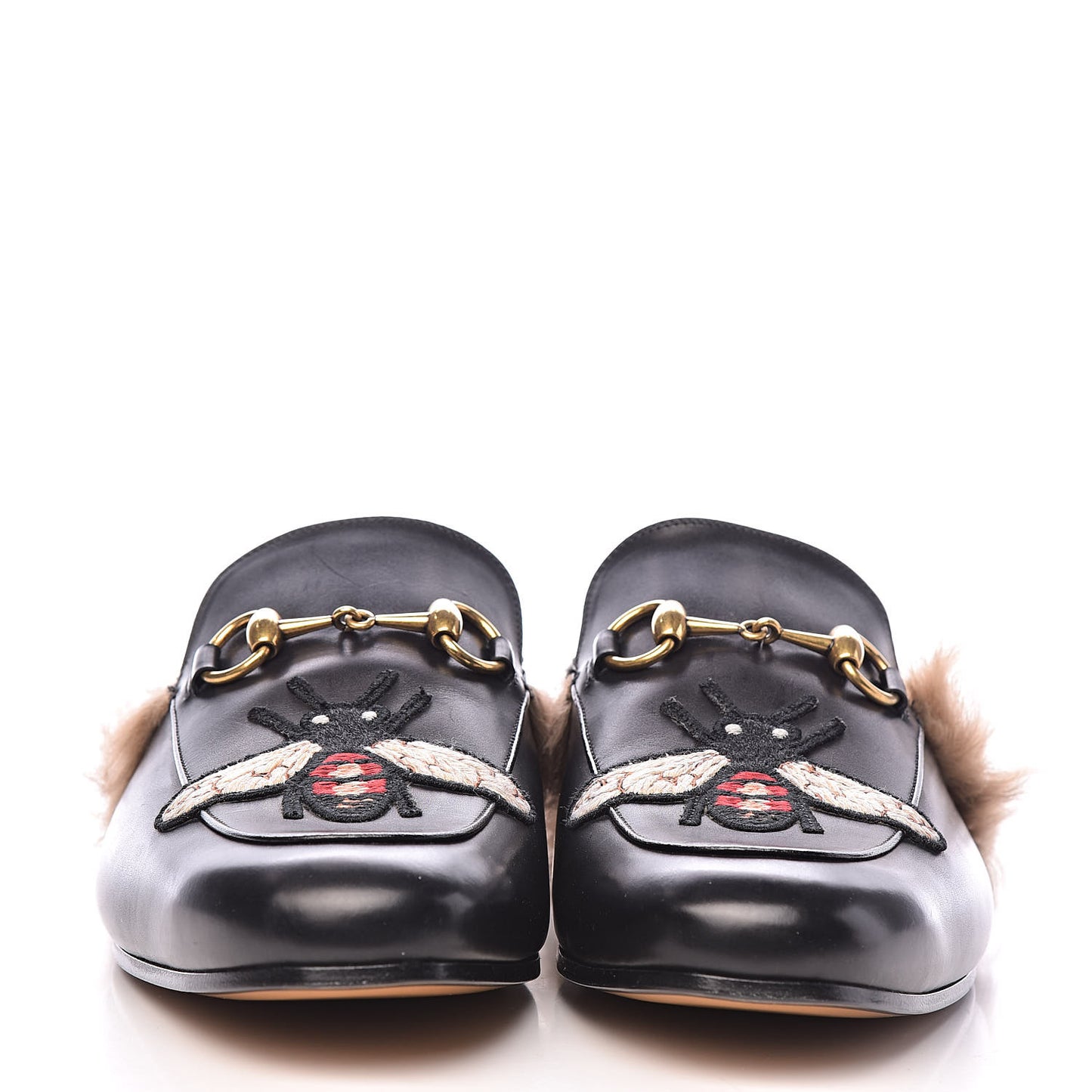 Calfskin Fur Bee Embroidered Mens Princetown Slippers 8 Black