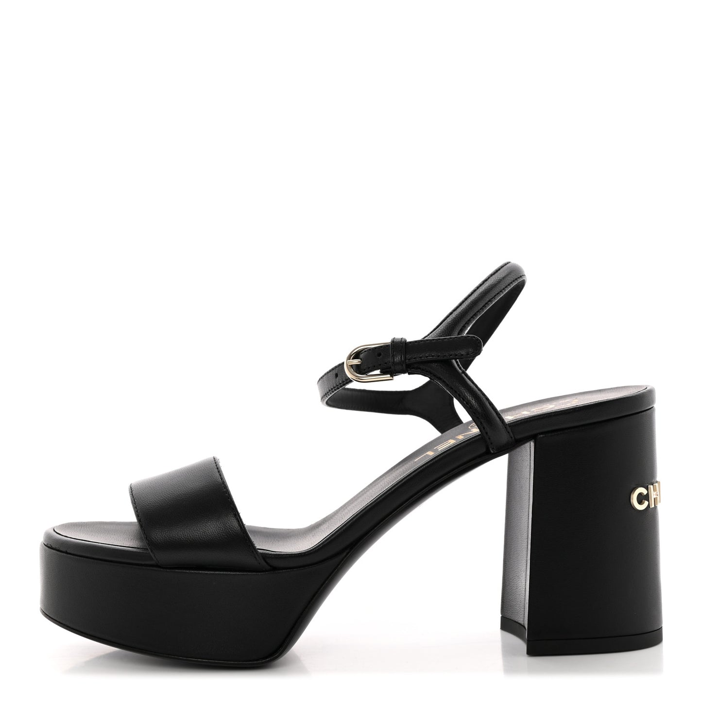 Lambskin Logo Platform Sandals 37.5 Black