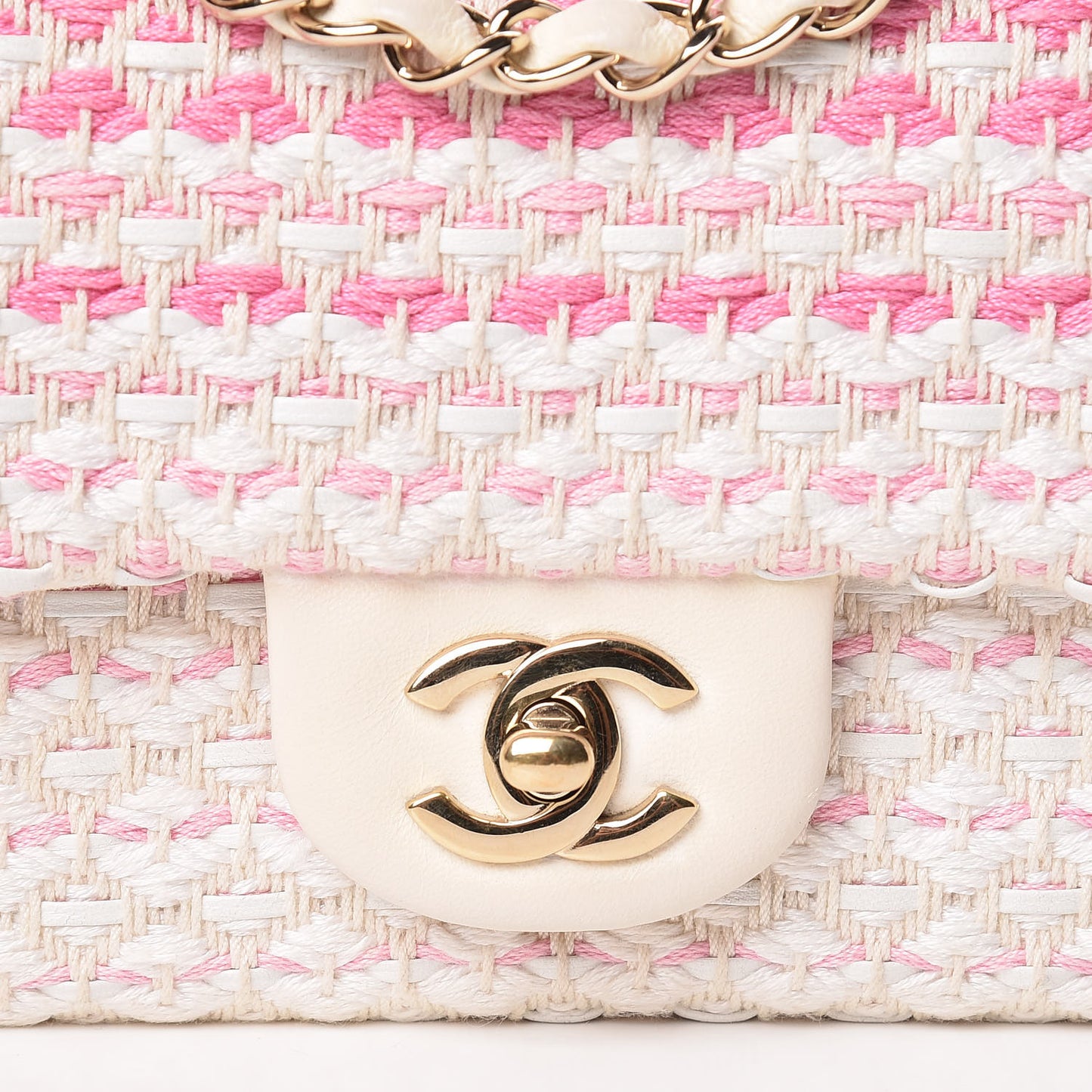 Lambskin Cotton Woven Mini Flap Pink White