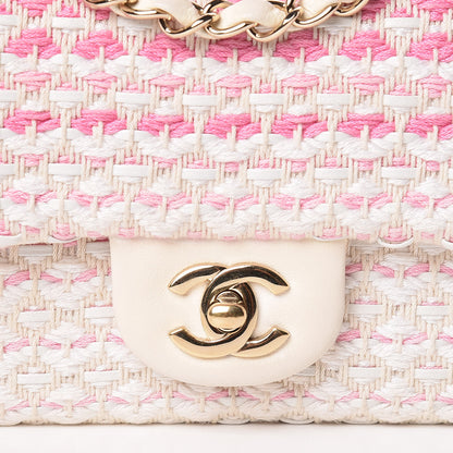 Chanel Lambskin Cotton Woven Mini Flap Pink White 10 of 11
