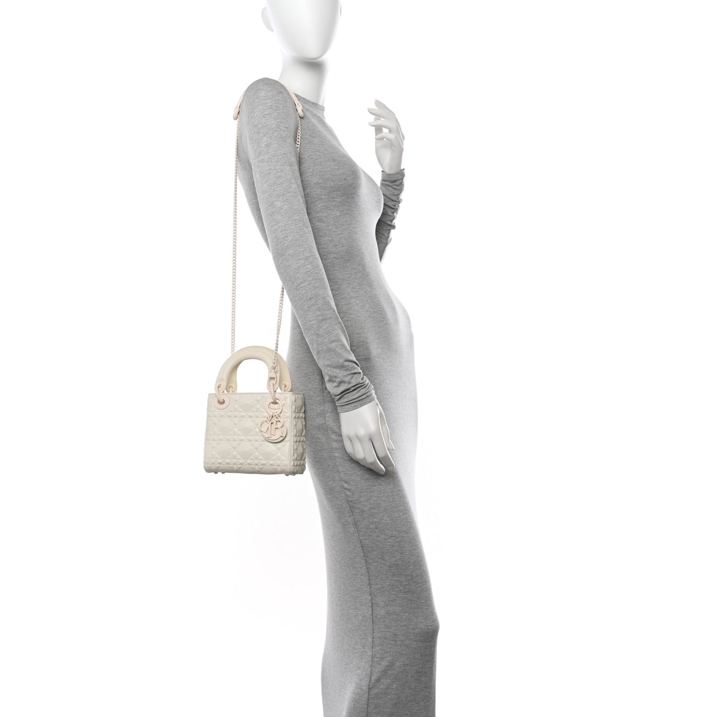 Calfskin Cannage Diamond Mini Lady Dior White