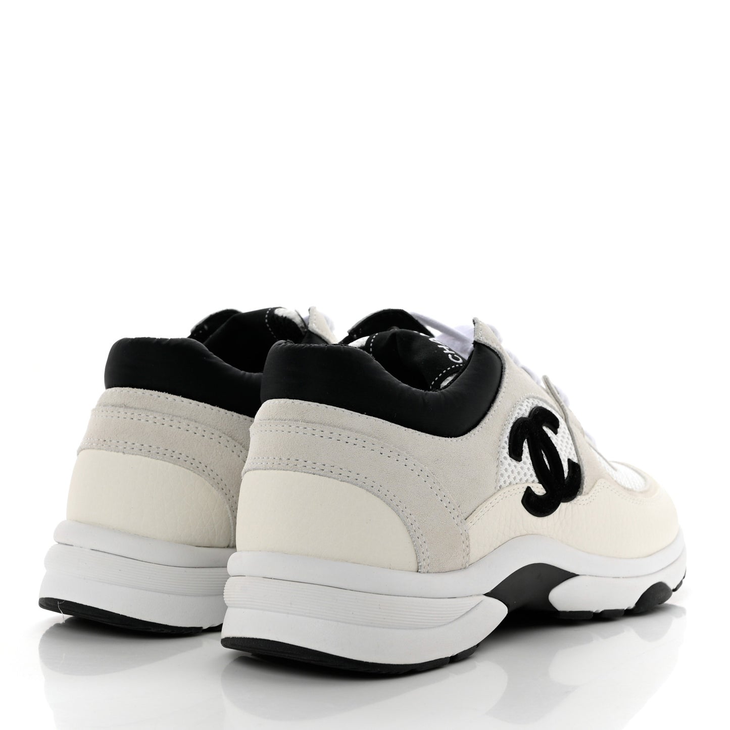 Mesh Suede Calfskin Grained Calfskin Womens CC Sneakers 38 White Black