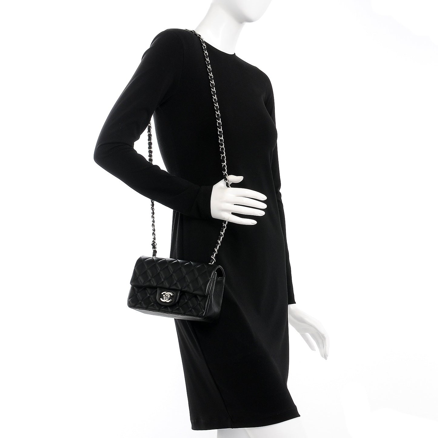 Lambskin Quilted Mini Rectangular Flap Black