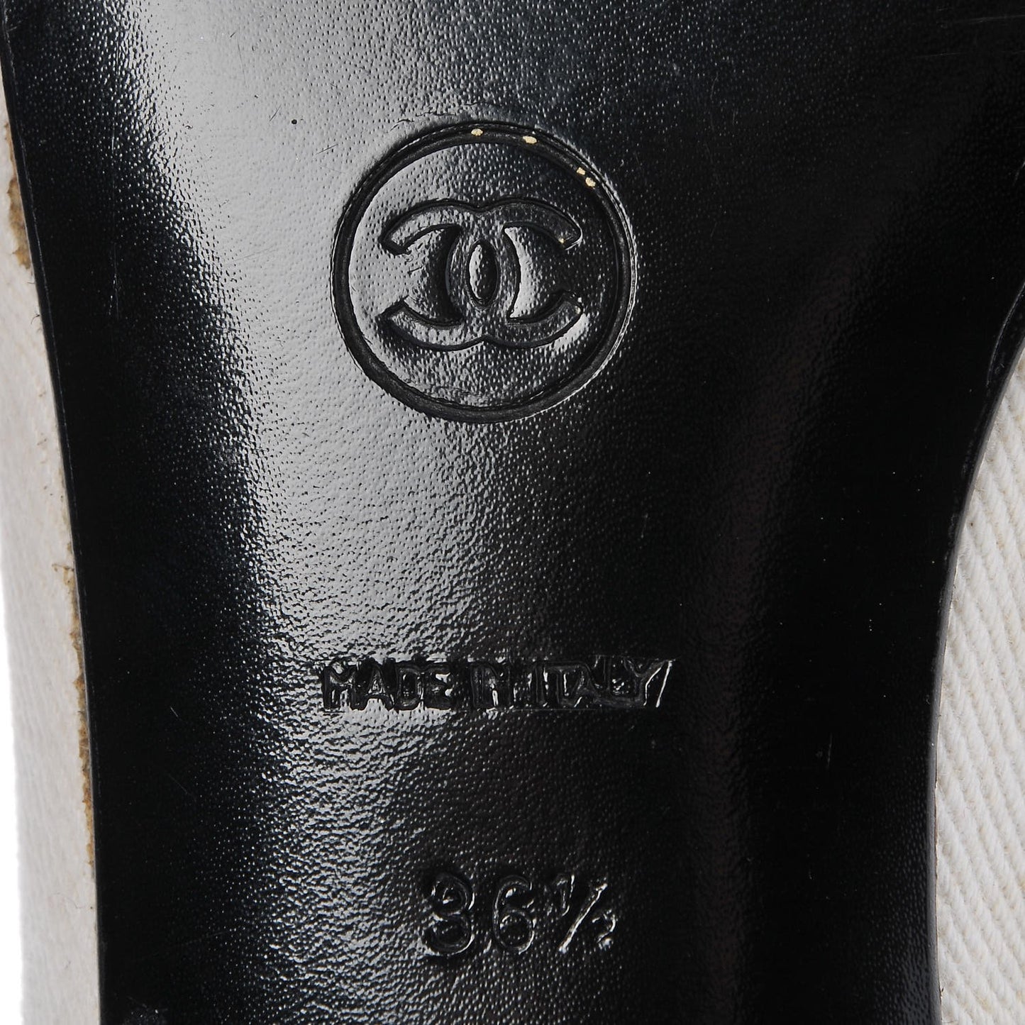 Twill Grosgrain CC Cap Toe Ballerina Flats 36.5 White Black