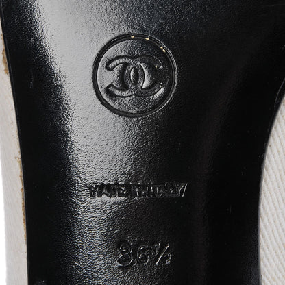 Chanel Twill Grosgrain CC Cap Toe Ballerina Flats 36.5 White Black 8 of 17