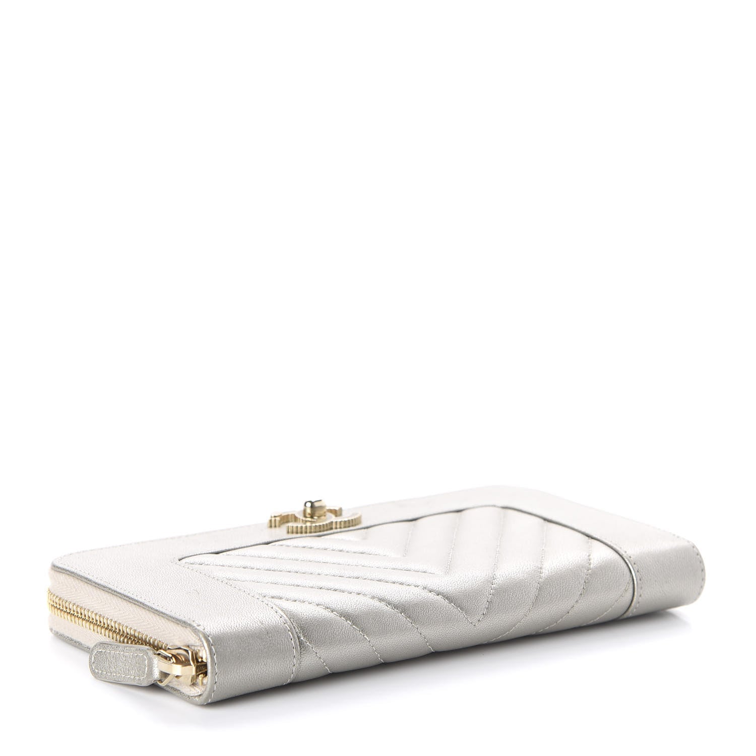 Chanel Metallic Sheepskin Quilted Mademoiselle Vintage Zip Around Wallet Light Gold 4 of 12