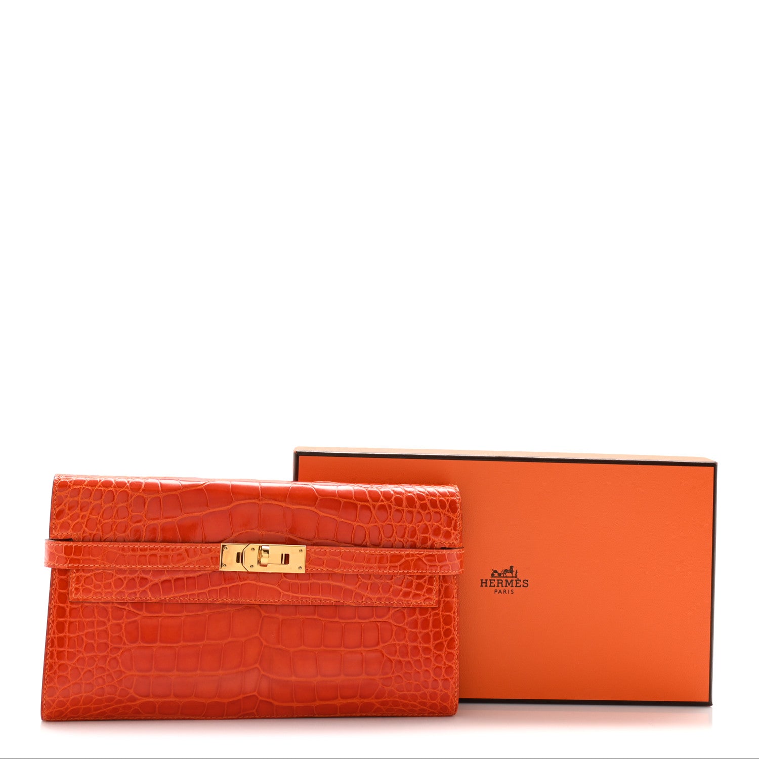 Hermes Shiny Alligator Kelly Longue Wallet Orange 11 of 11