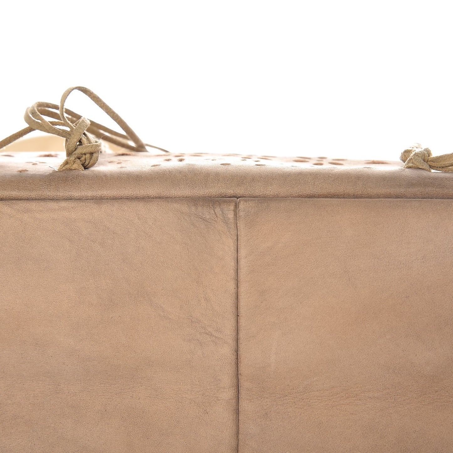 Suede Calfskin Perforated Fringe Flap Beige