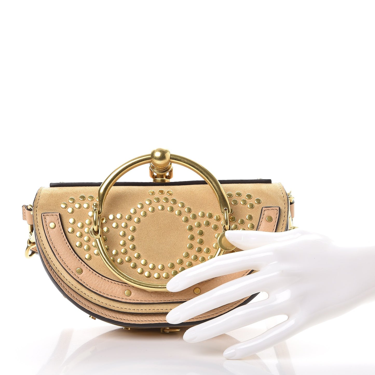 Suede Calfskin Constellation Studded Small Nile Bracelet Minaudiere Bag Blush Nude