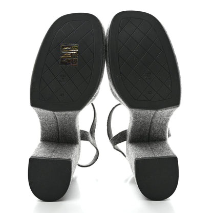 Chanel Wool CC Platform Sandals 38 Grey 5 of 9
