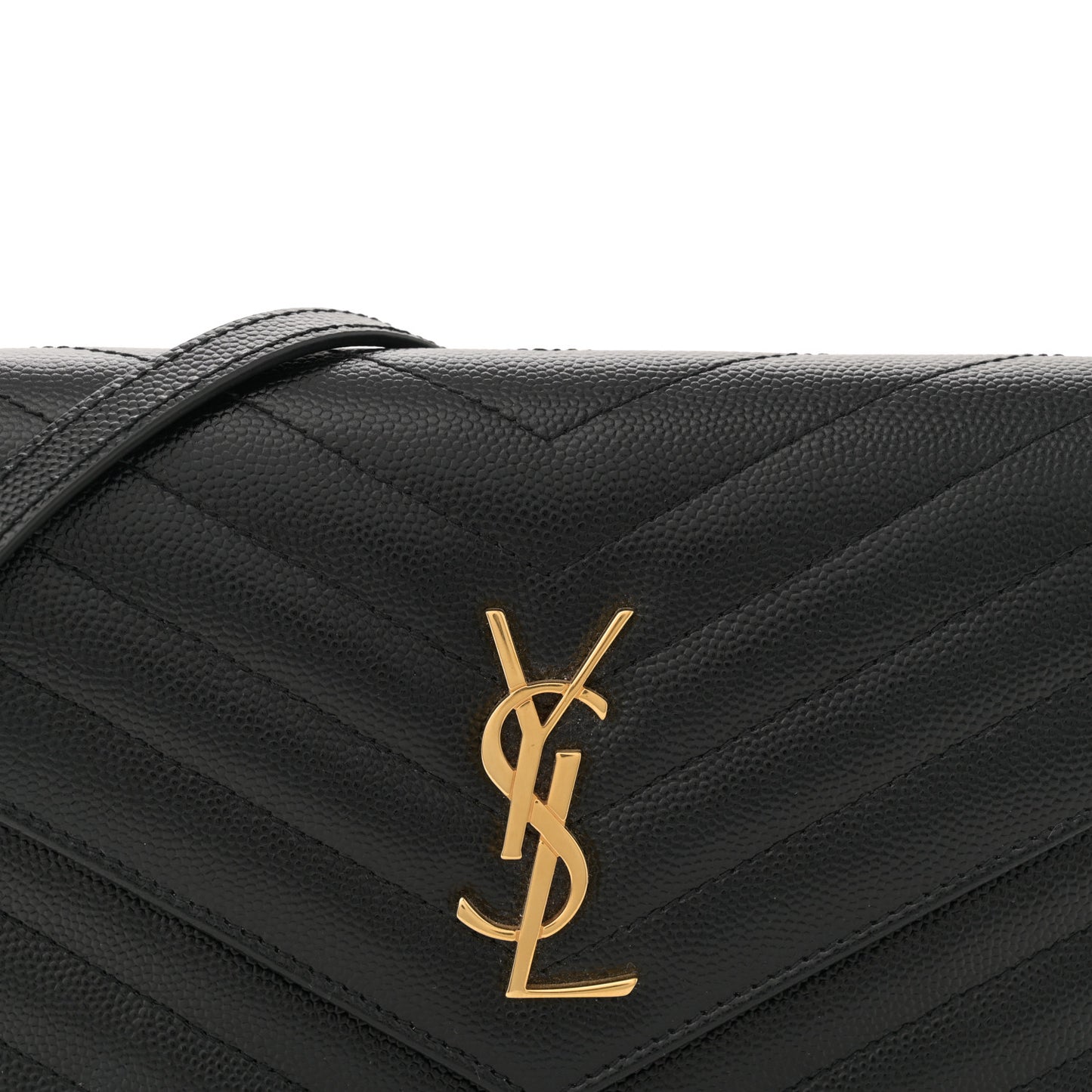 Grain De Poudre Matelasse Chevron Monogram Envelope Chain Wallet Black