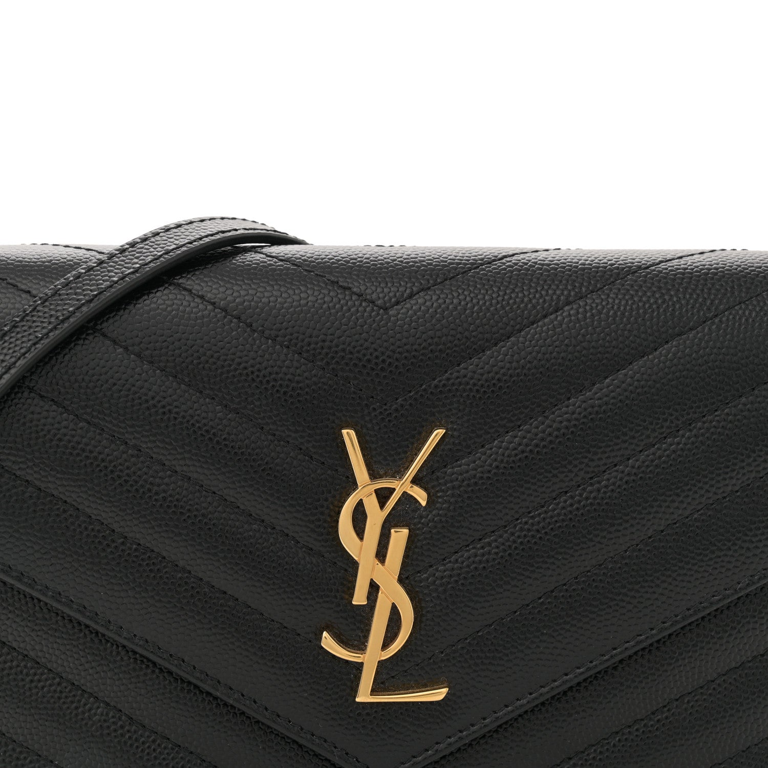 Saint Laurent Grain De Poudre Matelasse Chevron Monogram Envelope Chain Wallet Black 8 of 11