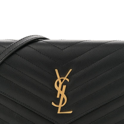 Saint Laurent Grain De Poudre Matelasse Chevron Monogram Envelope Chain Wallet Black 8 of 11