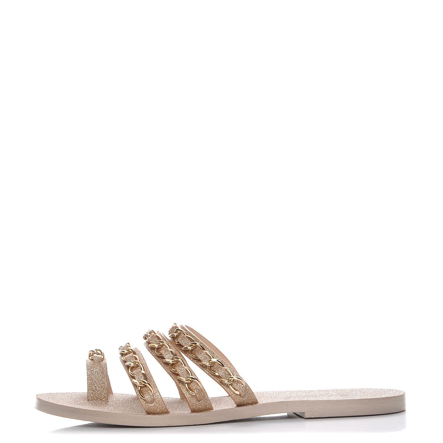 Glitter Calfskin Chain Slide Flat Sandals 39.5 Gold