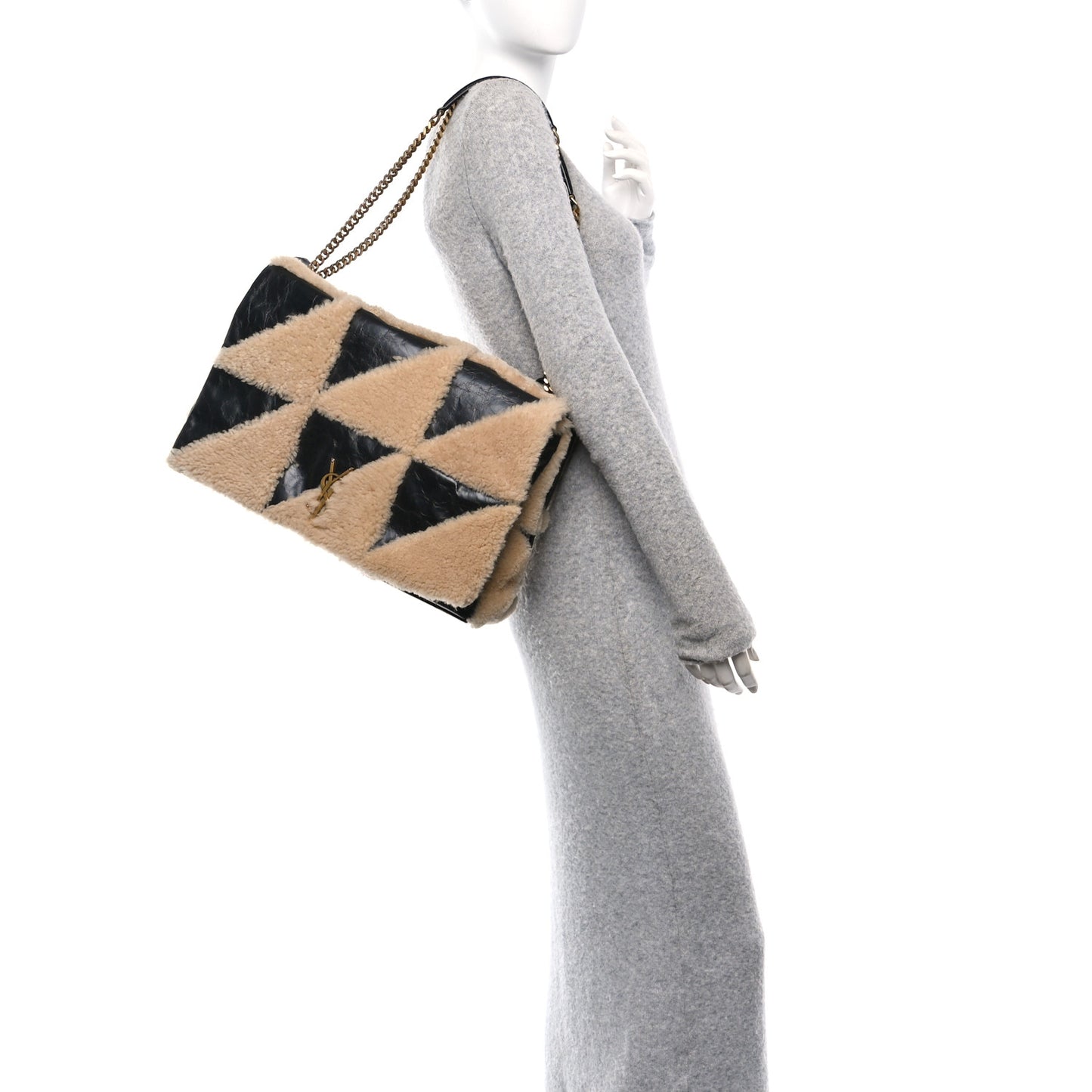 Calfskin Shearling Patchwork Monogram Giant Jamie Black Beige