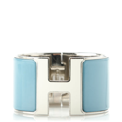 Hermes Enamel Extra Wide Clic Clac H Bracelet PM Blue Jean White 1 of 10