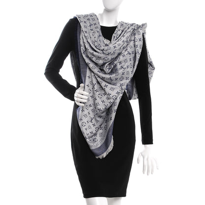 Louis Vuitton Wool Silk Monogram Denim Shawl Blue 2 of 5