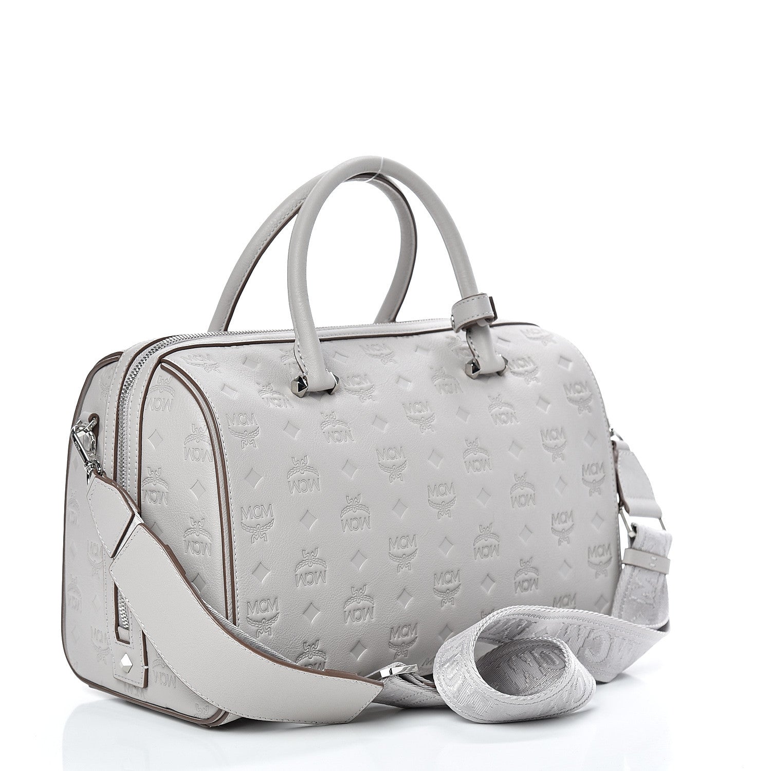 MCM Calfskin Ottomar Monogram Essential Boston Bag Dove 2 of 9