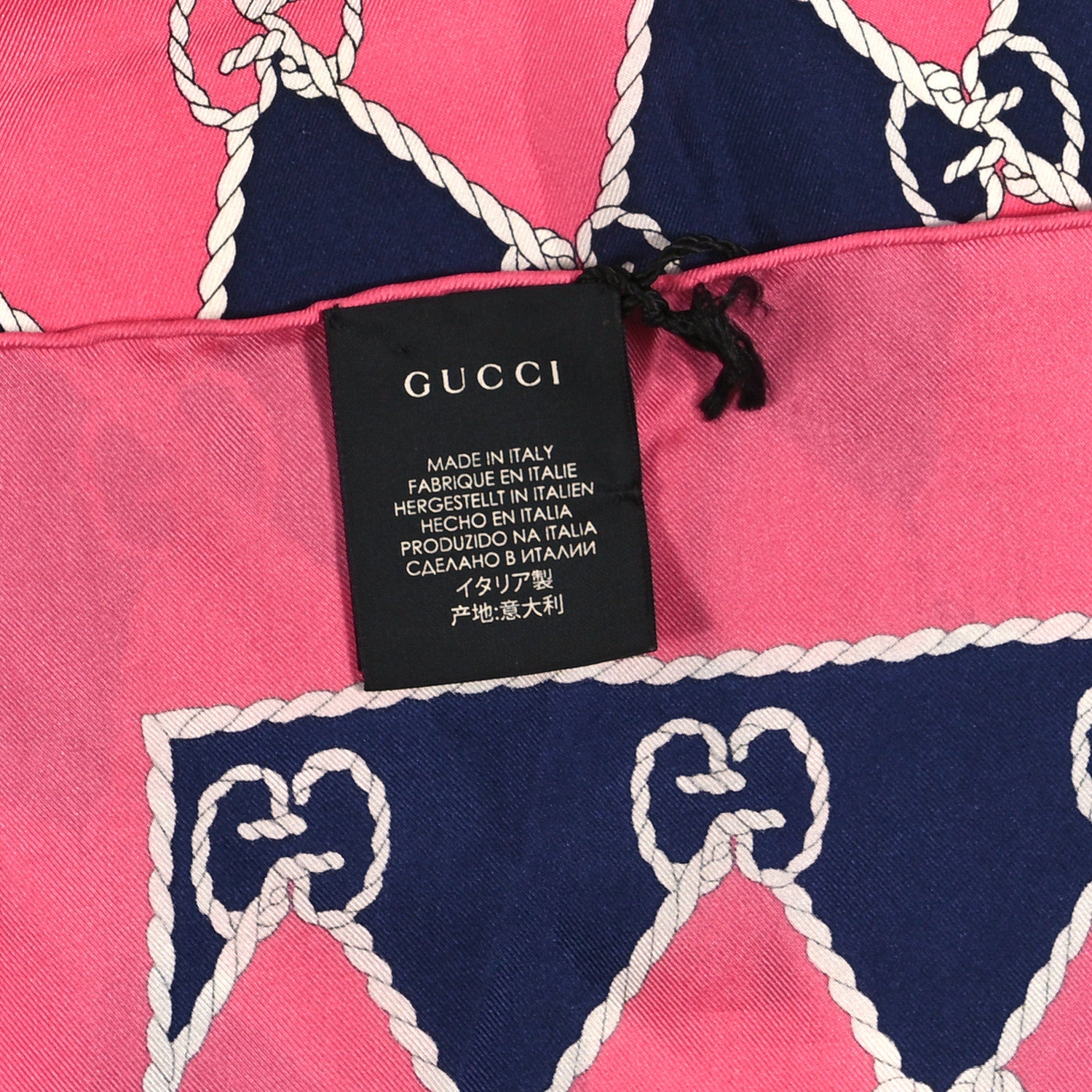 Gucci Silk GG Rope Print Square Scarf Pink Blue 3 of 3